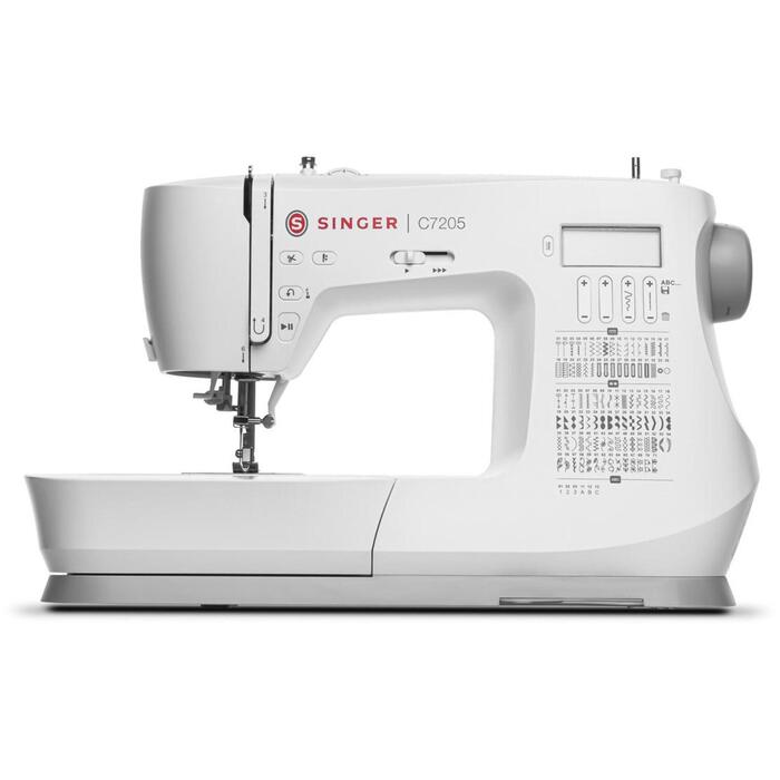 Singer Šujmašīna C7205, 200 šuvju, 8 pogcaurumu, balta, automātiskā diegošana, 1-soļa pogcaurumi (C7205)