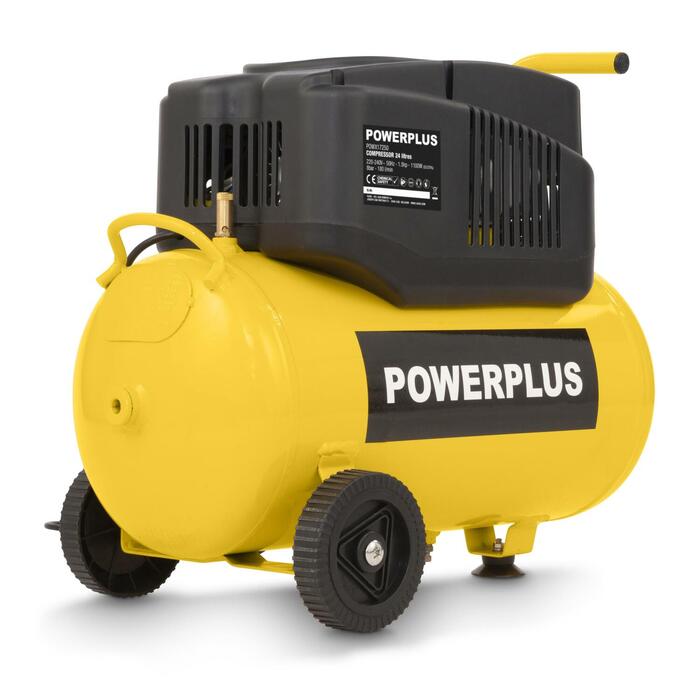 Powerplus Kompresors POWX17250, 1200W, 8bar, 180l/min, 24L, 1.5m strāvas kabelis, Bez eļļas, drošības vārsts (POWX17250)