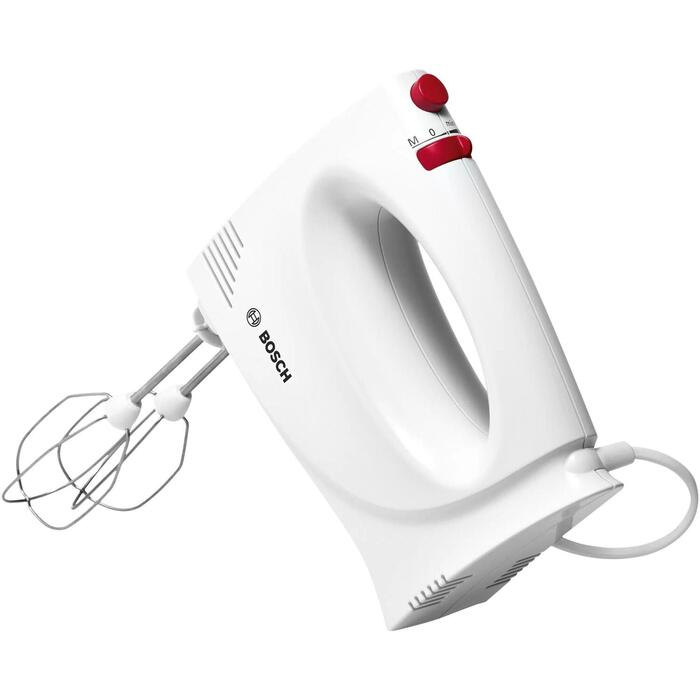 Bosch Миксер MFQP1000, 300 Вт, 2 скорости, турбо режим, белый, венчики из нержавеющей стали (MFQP1000)