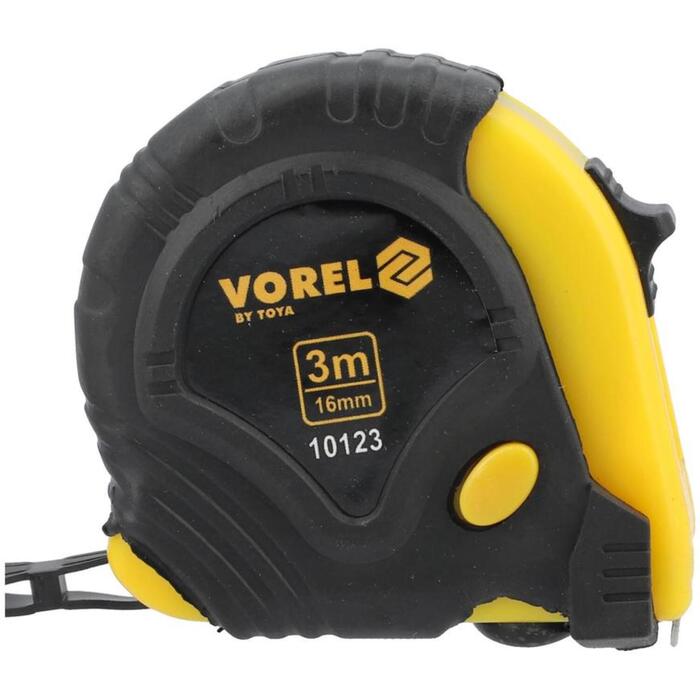 Vorel Mērlente 10123, 3m, 16mm, tērauda lente, PVC un gumijas korpuss, 3 fiksācijas pogas (10123)