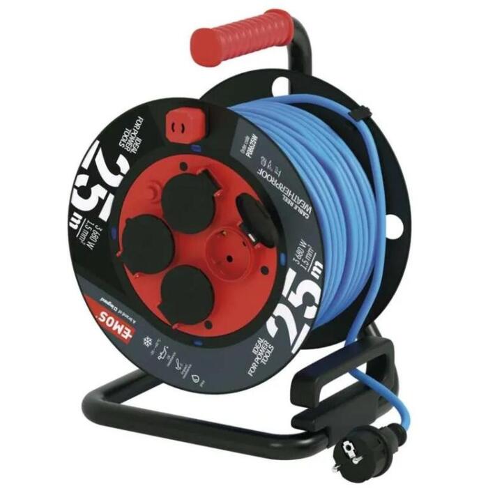 Emos Кабельная катушка с мобильным центром P08625W, 25 м, 4, 16 A, 230 V, IP44, PVC, термическая защита (P08625W)