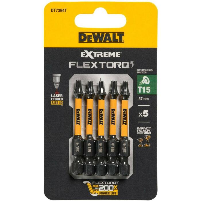 Dewalt бит для отвертки DT7394T-QZ 57mm, T15, 5 шт, торсионный удар, блистер (DT7394T-QZ)
