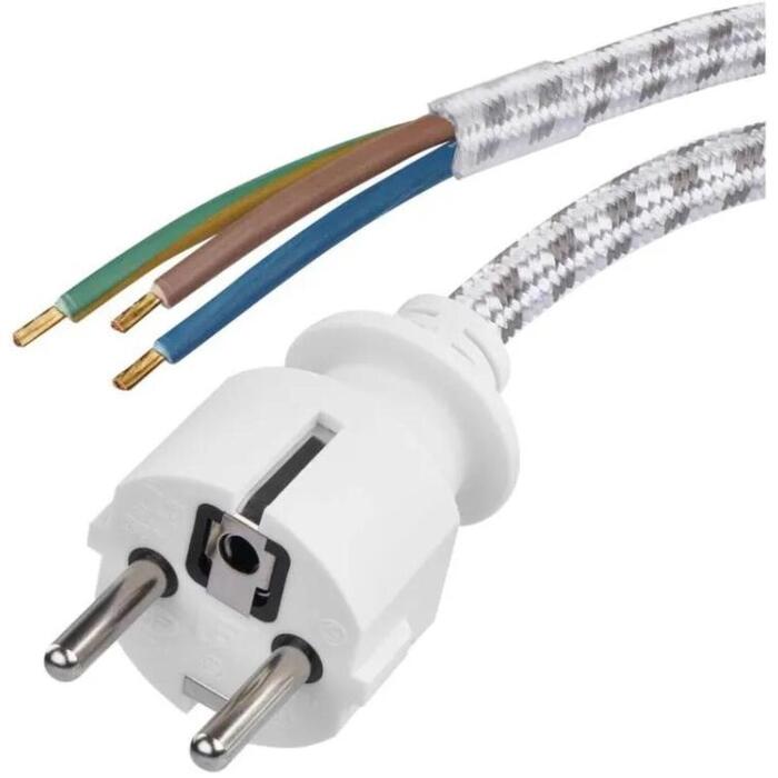 Emos Кабель питания МОДЕЛЬ S00003, 2,4 м, 3 x 0,75 мм2, белый, текстильный/резиновый, 1 шт., подвешенный (S00003)