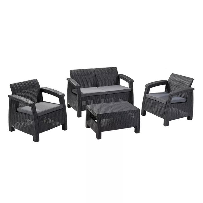 Садовая мебель Corfu Set серая KETER 29197361939 75x70x79см, 128x70x79см, 77x57x42см (29197361939)