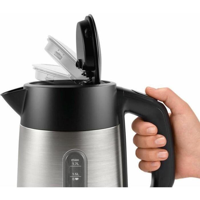 Bosch Чайник TWK4P440, 2400 Вт, 1.7 Л, Нержавеющая сталь, 360° поворотная база, Черный/Нержавеющая сталь (TWK4P440)
