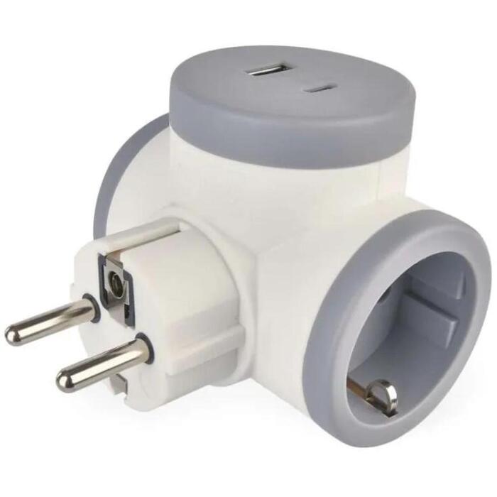 Emos Адаптер P0077PD, 2×2P+PE, 2×USB-A(QC20W), 1×USB-C(PD20W), 3680W, IP20, защита от детей (P0077PD)