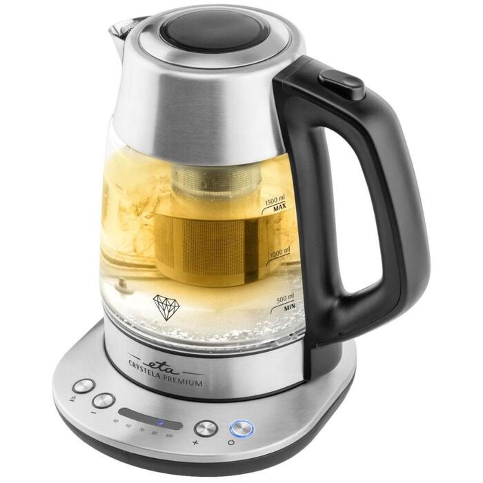 ETA Чайник Crystela Premium ETA915390000, 2200 Вт, 1.5 Л, Стекло, 360° поворотная база, нержавеющая сталь/стекло (ETA915390000)