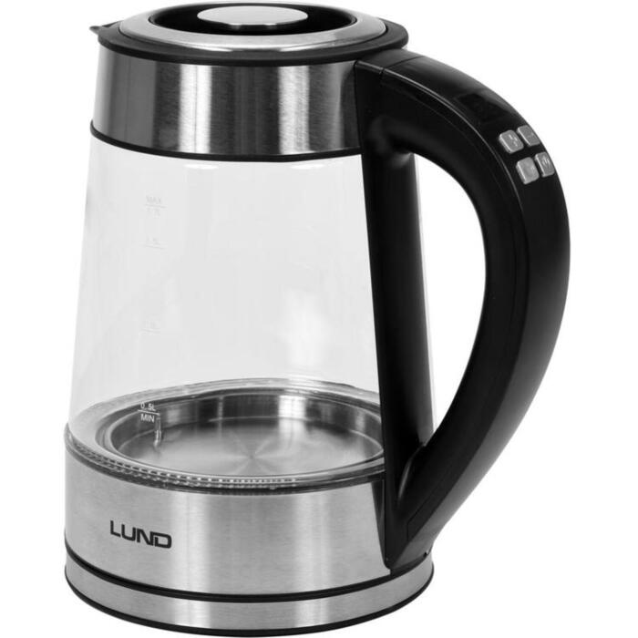 Lund электрический стеклянный чайник 68173, 1.7 л, 1850-2200 Вт, 220-240 В, 50/60 Гц, 40-100 °C, 10 °C, LCD, LED, 360°, 0.8 м (68173)