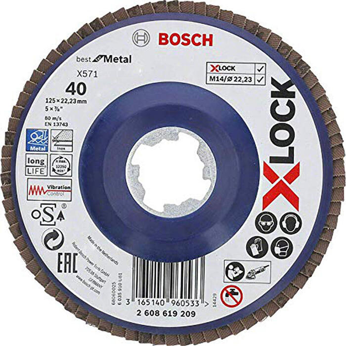 Шлифовальный, лепестковый диск X-LOCK X571 125мм, K40 2608619209 BOSCH (2608619209)