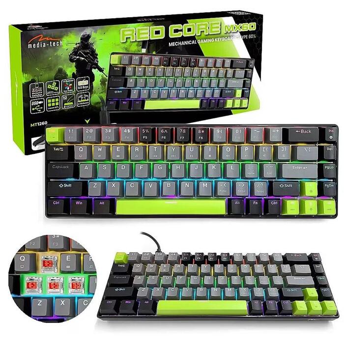 Media-Tech Mehāniskā tastatūra 60% RED CORE