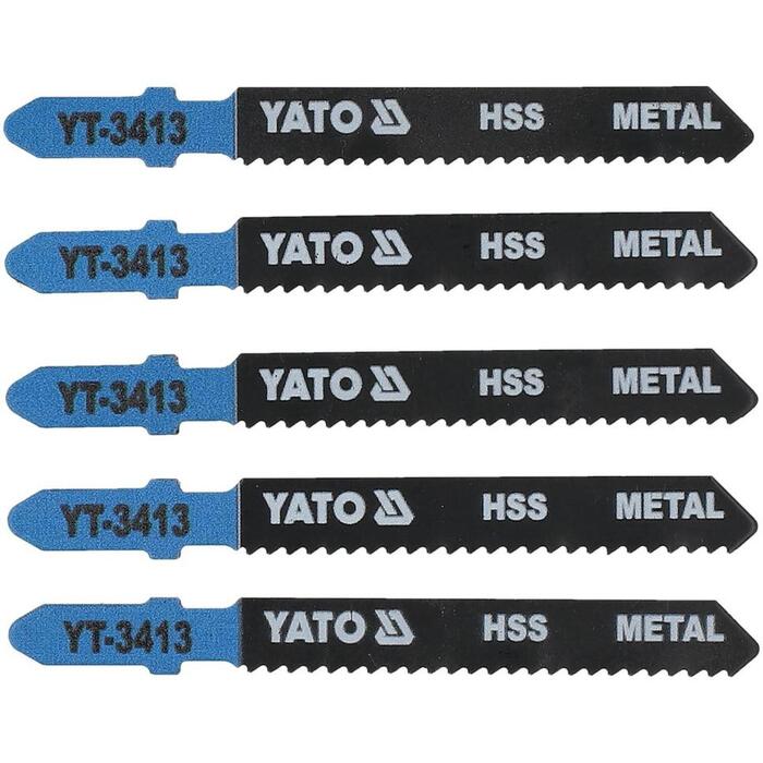 Yato пилка для лобзика YT-3413, 12 TPI, 75 мм, 8 мм, 1.0 мм, 50 мм, HSS, 5 шт, тип T, для металла (YT-3413)
