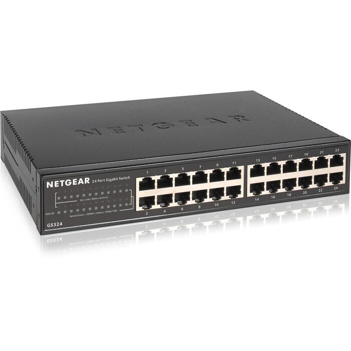 Netgear GS324-200EUS komutators, 24xRJ-45, 10/100/1000Mbps, nepārvaldāms