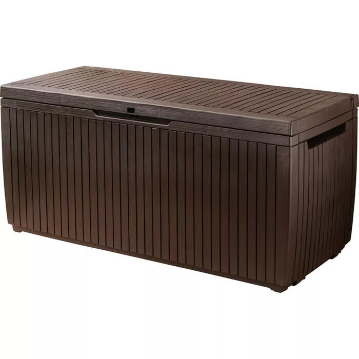 Keter Springwood Storage Box 305L коричневый, 29202378590, 305L, 123x53x57см, устойчив к погоде, сиденье для 2 (29202378590)