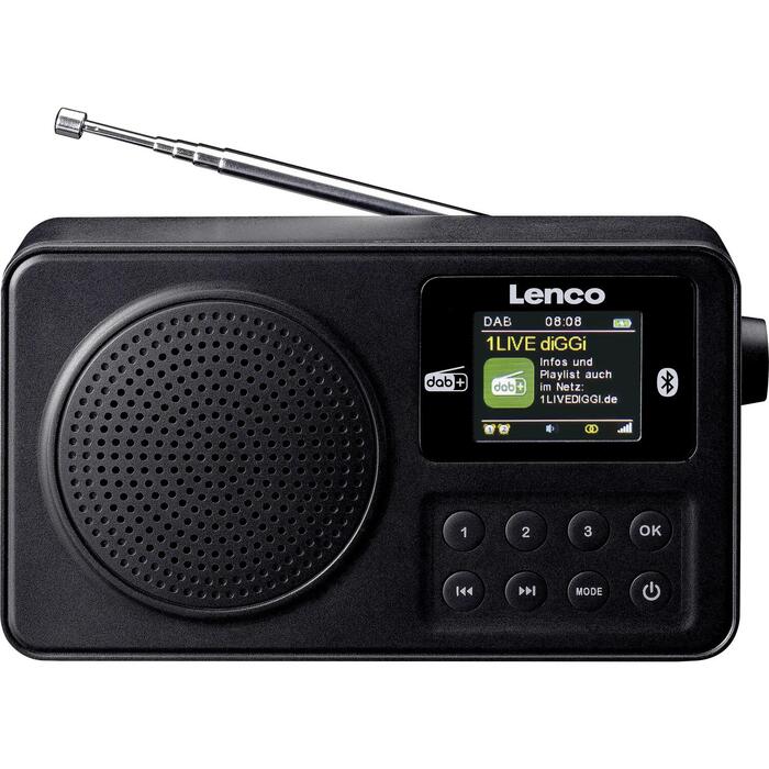 Lenco Pārnēsājams DAB+/FM radio ar Bluetooth® un uzlādējamu akumulatoru - melns (PDR-033BK)