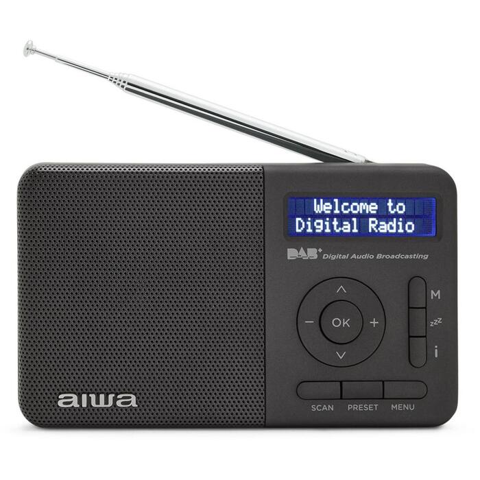 Aiwa RD-40DAB/BK портативное радио, DAB+, FM, 50+50 станций, 2 Вт RMS, Li-ion 3,7 В 2000 мАч, 16 ч работы, 3 ч зарядки, будильник (RD-40DAB/BK)