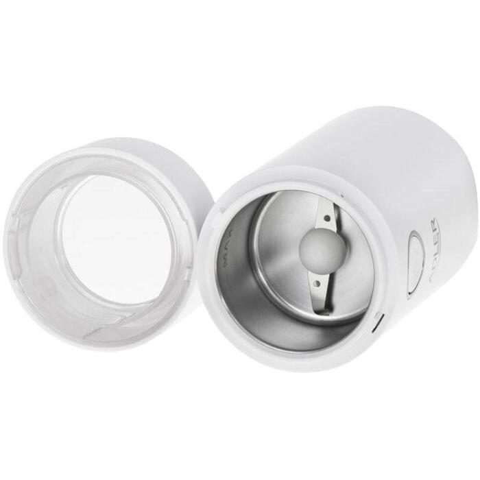 Adler Кофемолка AD 4446wg, 150 Вт, 75 г, защитный переключатель крышки, белый/золотой (AD 4446 white gold)