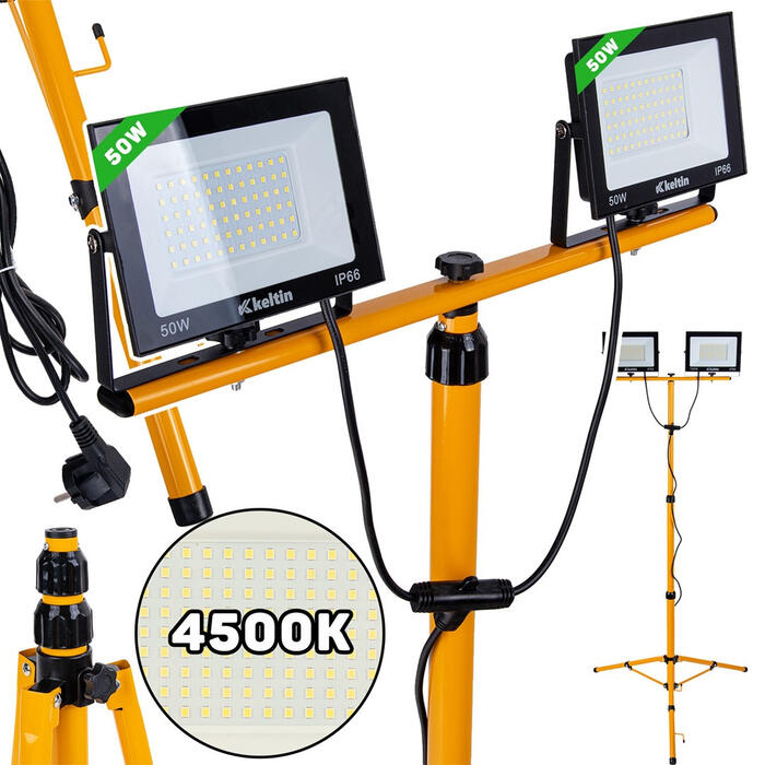 LED prožektors ar teleskopisko statīvu, 2x50W