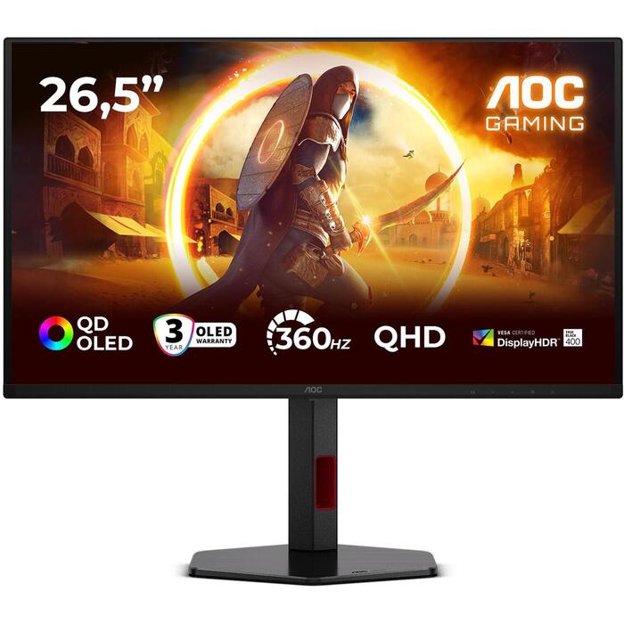 AOC Q27G4SDR монитор, 27", QD-OLED, 2560 x 1440, 360 Гц, 0,03 мс, 1000 кд/м², 2xHDMI, USB 3.2 хаб (Q27G4SDR)