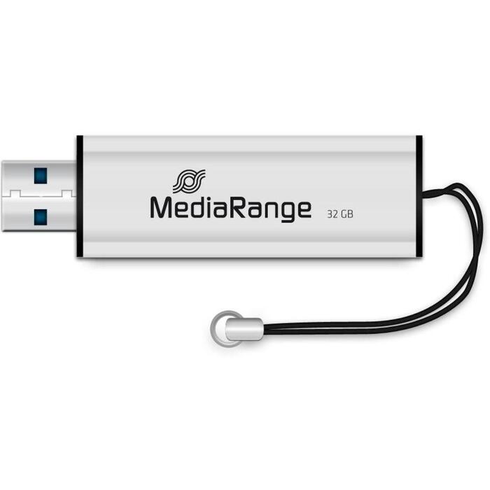 Mediarange MR916 USB-флешка, 32ГБ, USB 3.2 Gen 1, 70МБ/с чтение, 20МБ/с запись, выдвижной корпус, черный/серебристый (MR916)