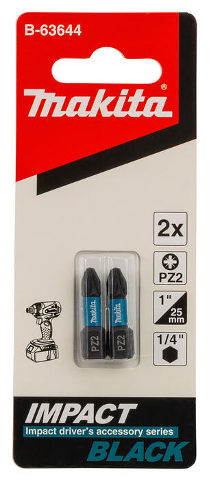Skrūvgrieža uzgalis PZ2 25MM IMPACT BLACK