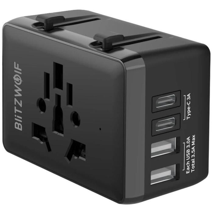 Blitzwolf BW-TA1 ceļojumu adapteris, 2xUSB, Type-C