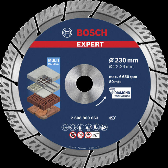 Lielām leņķa slīpmašīnām ar fiksācijas uzgriezni EXPERT MULTI MATERIAL DIMANTA GRIEZĒJDISKS BOSCH 2608900663 (2608900663)