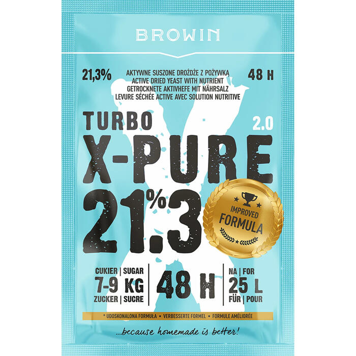 Browin Turbo X-Pure дрожжи 403103, 21.3%, 48ч, 25л, 0.135кг, для сахарных, фруктовых и зерновых браг (403103)