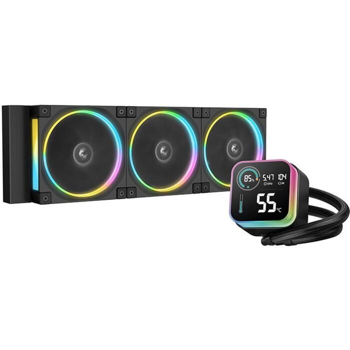 Deepcool šķidruma dzesētājs LQ360 ULTRA ARGB R-LQ360-BKASMC-G-1, 1.9 kg, 55 cfm, 3 ventilatori, PWM atbalsts, ARGB (R-LQ360-BKASMC-G-1)