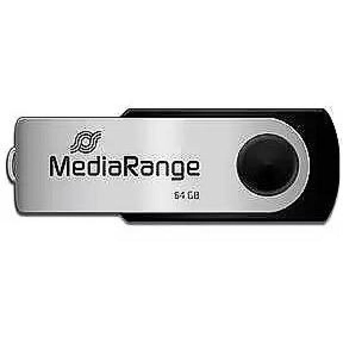 Mediarange USB флешка MR912, 64 ГБ, USB 2.0, скорость чтения 13 МБ/с, скорость записи 6 МБ/с, черный/серебристый (MR912)