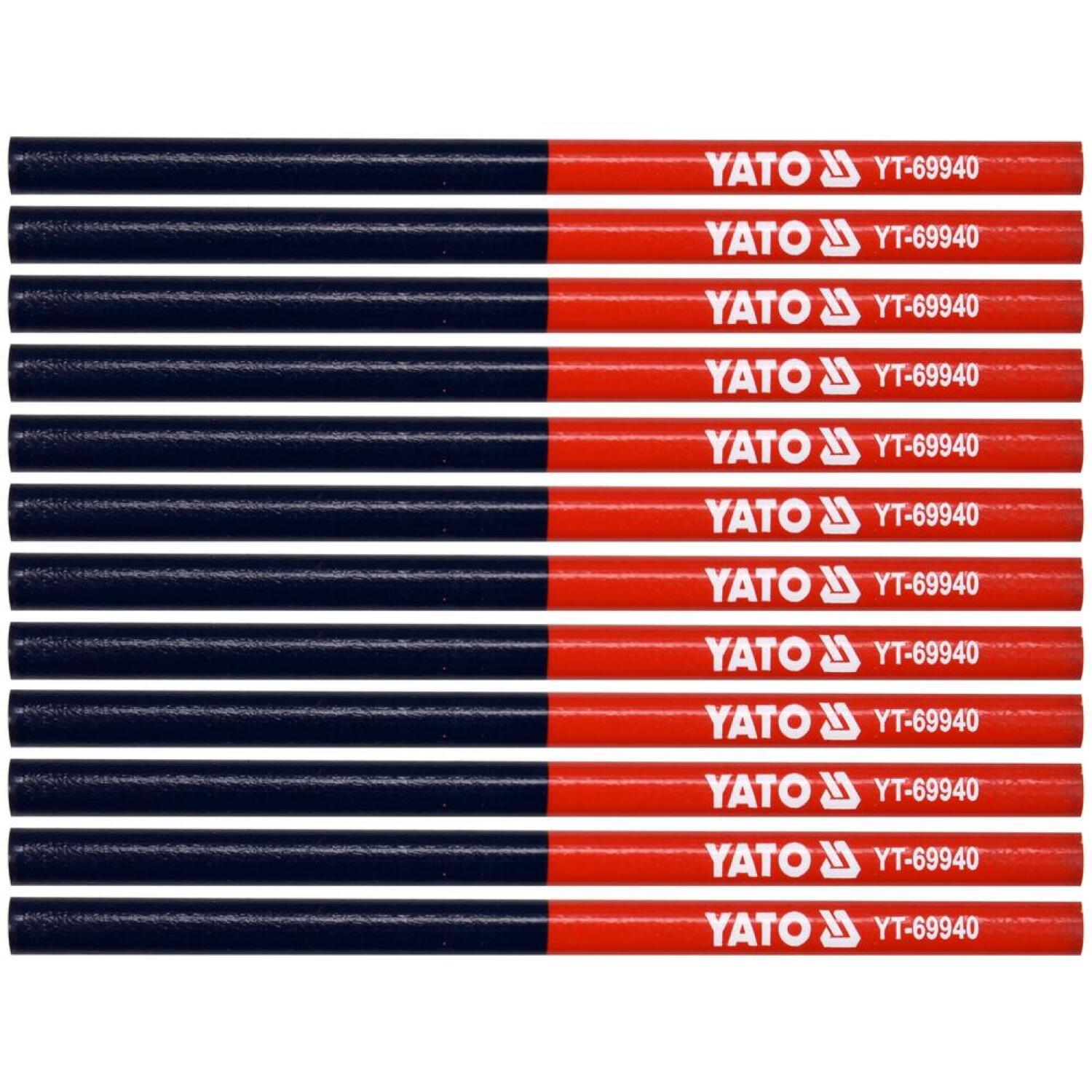 Yato карандаш YT-69940, 12 шт, 175 мм, 12 мм, 4x2 мм, синий, красный, плотницкий, кирпич, дерево (YT-69940)