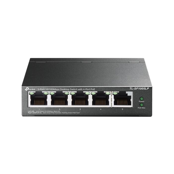5-Port 10/100Mbps darbvirsmas slēdzis ar 4-Port PoE, TP-Link, TL-SF1005LP, 5× 10/100 Mbps, 4× PoE, 41 W (TL-SF1005LP)