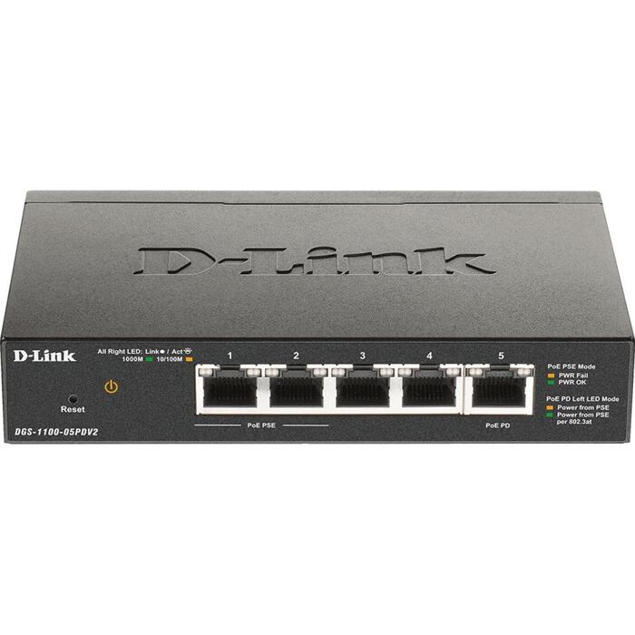 D-Link komutators DGS-1100-05PDV2, 5x 10/100/1000, 2x