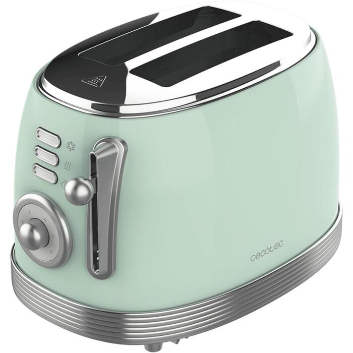 Cecotec Toaster Toast&Taste 800 Vintage 3209, 850 W, 2 slots, nerūsējošais tērauds, gaismas zaļa, papildu pacelšanas funkcija (3209)