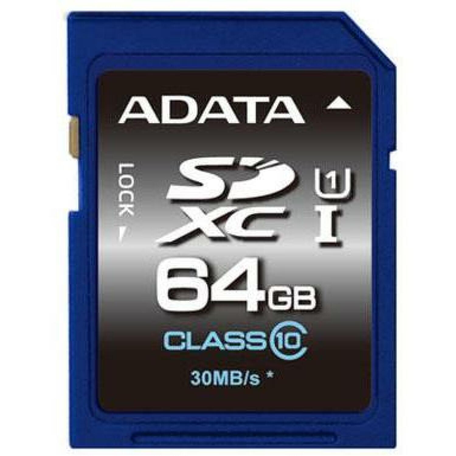 ADATA карта памяти SDXC 64GB, 64 ГБ, Класс 10, UHS, Синяя (ASDX64GUICL10-R)