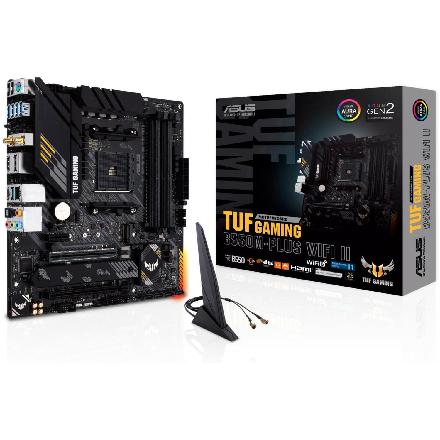 Asus mātesplate TUFGAMB550MPLUSWIFIII, AM4, DDR4, 128 GB, 2.5G Ethernet, Wi-Fi 6, 4x SATA III, 2x M.2, 7.1 audio (TUFGAMB550MPLUSWIFIII)
