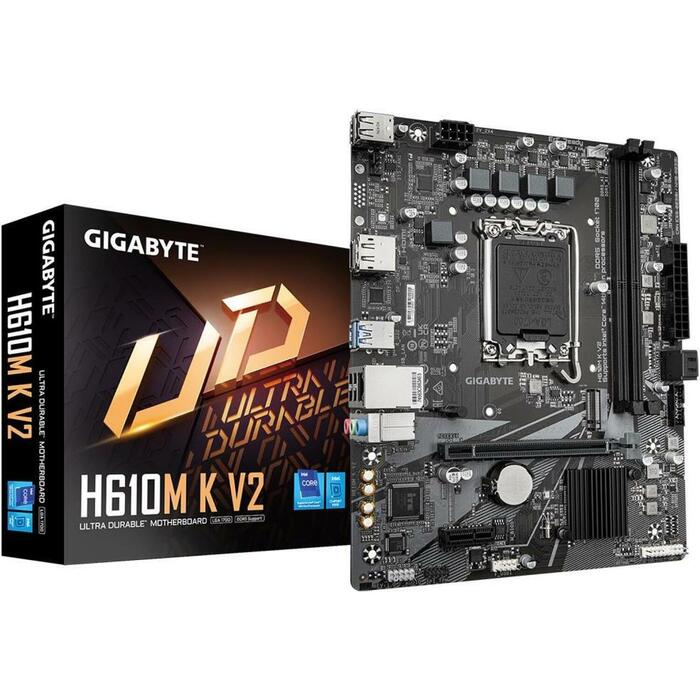Gigabyte Mātesplate H610M K V2, Intel Core 14th, 2 DIMM DDR5, 1xPCIe 3.0 M.2, 1GbE LAN, USB 3.2 Gen 1 (H610M K V2)