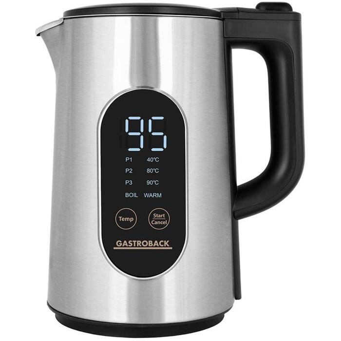 Gastroback Чайник 42446, 3000W, 1.5л, 40°C, 80°C, 90°C, 100°C, нержавеющая сталь, двойные стенки, цифровой дисплей (42446)