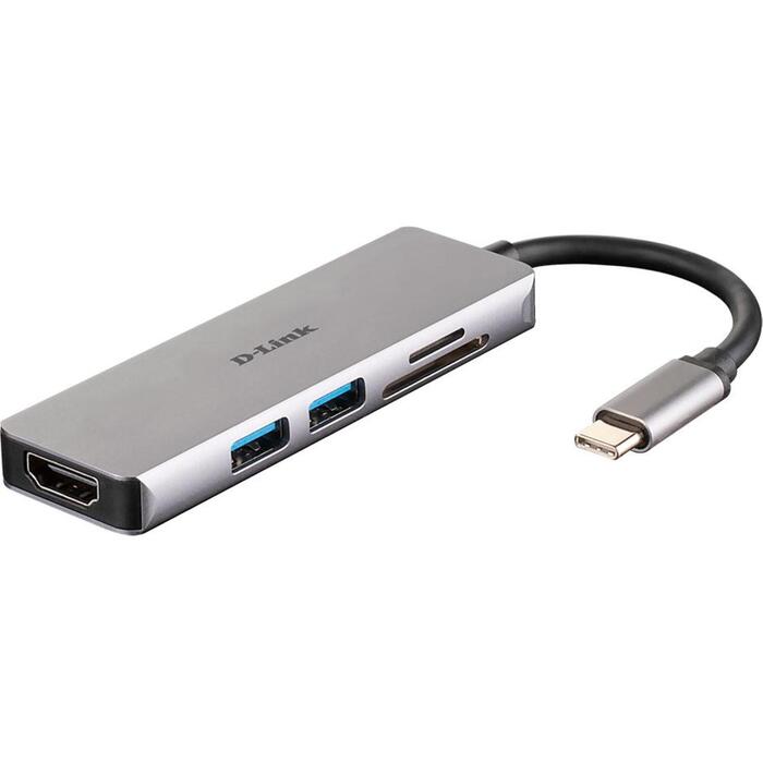 D-Link док-станция DUB-M530, USB-C, 2x USB 3.0, HDMI 1.4, 4K Ultra HD, 5 Гбит/с, SD/microSD картридер, алюминий (DUB-M530)