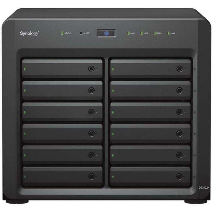 Synology NAS 12BAY/DS2422+ AMD Ryzen V1500B, 4 GB atmiņa, 2 USB 3.2, 12 3.5" SATA Hot-swap, 4 porti 10/100/1000Base-T (DS2422+)
