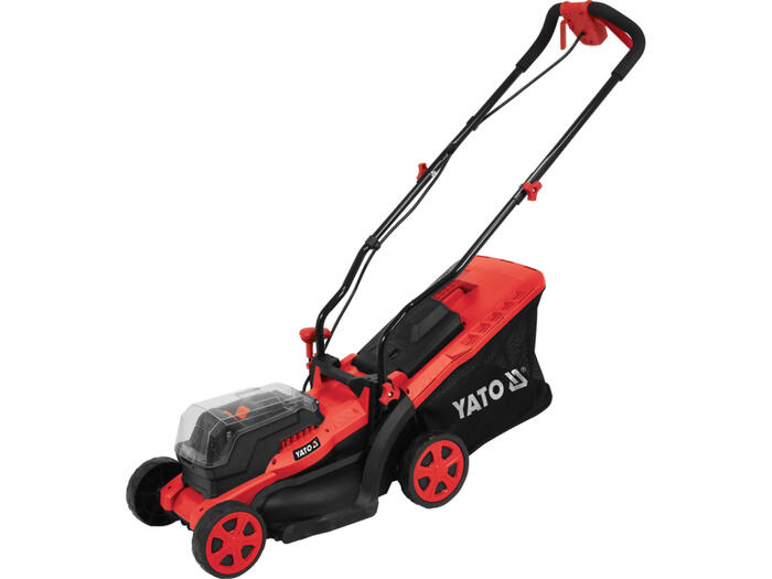 Yato Akumulatora zāles pļāvējs YT-85220, 36V, 34cm, 2x18V, 2x2Ah, 3300 apgr./min, 20-65mm, 35l, 150mm, 175mm, 4 riteņi, Li-Ion (YT-85220)