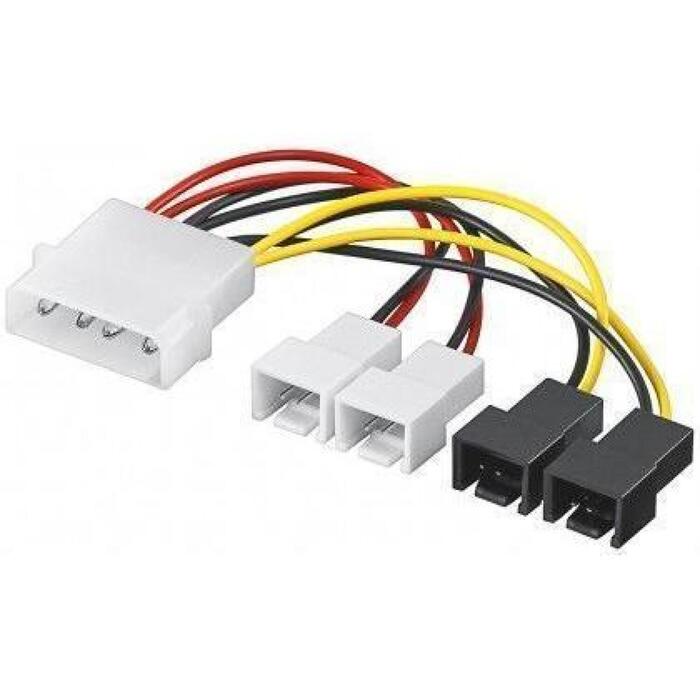 Goobay strāvas adapteris PC ventilatoriem 93632, 14cm, 2x3 pin 12V, 2x3 pin 5V, 4 PIN iekšējais savienotājs (93632)