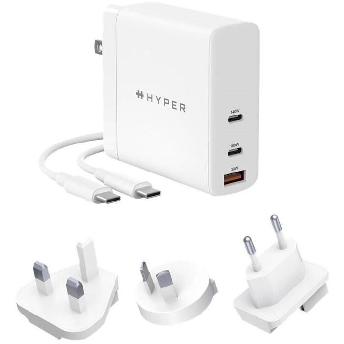 Hyper адаптер питания HJG140WW, 140W, 2xUSB-C, 2м USB-C кабель, быстрая зарядка (HJG140WW)