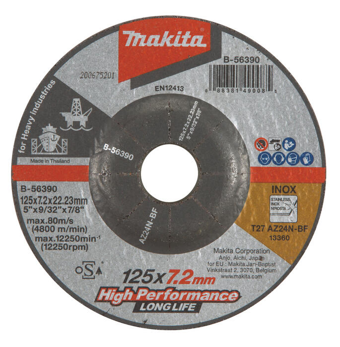 Slīpripa 125X7,2 AZ24N-BF, Inox/tērāuds, B-56390