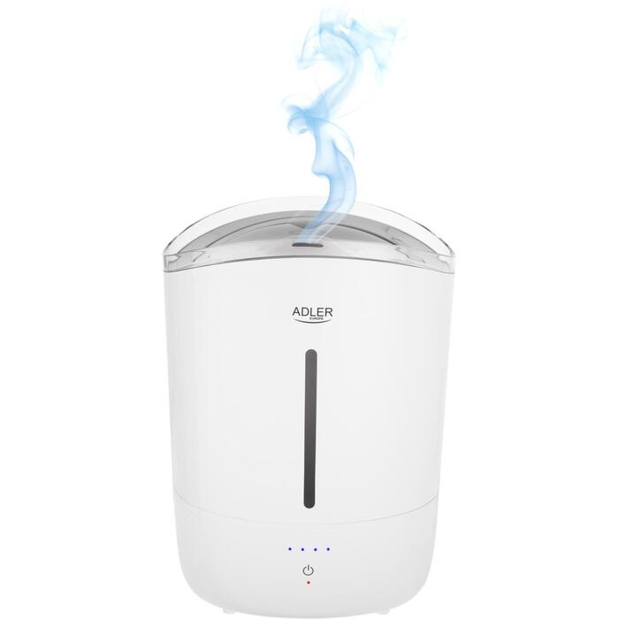 Adler Mitrinātājs AD 7971, 30 W, 5 L, Ultraskaņas, 100-250 ml/st, Balts, 4 pakāpes mitrināšanas intensitāte, Skārienpanelis (AD 7971)