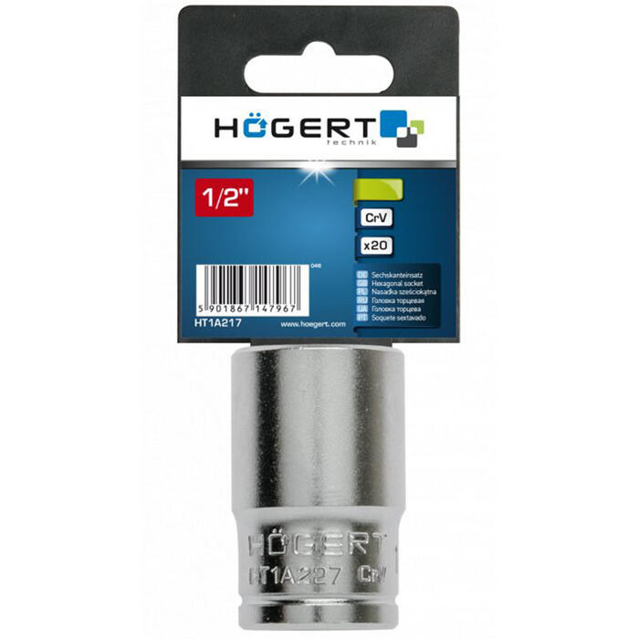 Hogert muciņa HT1A227, 27mm, 1/2", 42mm, CrV tērauds, sešstūra, DIN 3124, matēts (HT1A227)