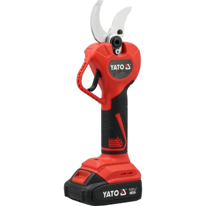 Yato Аккумуляторный садовый секатор YT-828382, 18V, 40мм, 2000mAh, Li-Ion, 36Wh, 1ч, 5.5мм, SK5, 1.01м/с², 73дБ, 62дБ, бесщеточный (YT-828382)