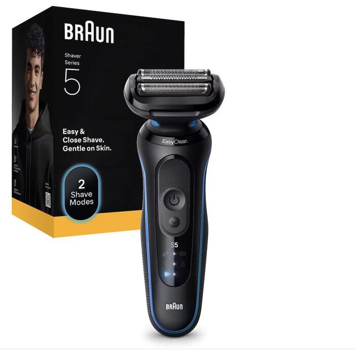 Braun skuveklis Series 5 52-B1000s, 50 min, mitrs un sauss, litija jonu akumulators, 3 asmeņi, bezvadu, ātrā uzlāde (52-B1000s)