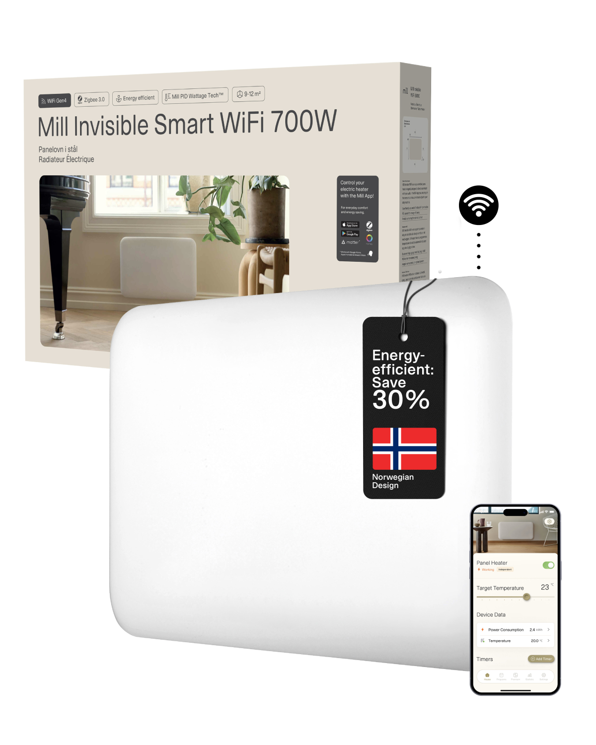Paneļveida sildītājs ar 700 W jaudu