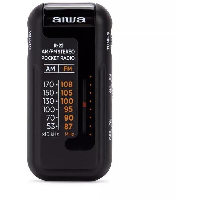 Aiwa R-22BK карманное радио, AM/FM, наушники, 2xAAA, черный (R-22BK)