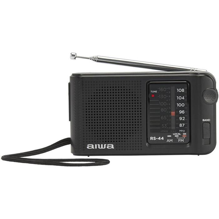 AIWA RS-44 карманное радио, AM/FM, черный, разъем 3,5 мм для наушников, 2×AA, телескопическая антенна (RS-44)